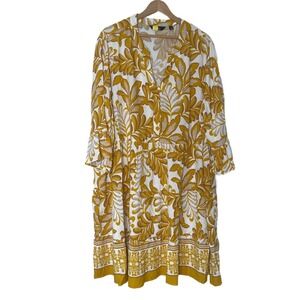 MLLE GABRIELLE Gold Leaf Floral Printed 3/4 Frill Sleeve Dress 3X Plus‎ Size